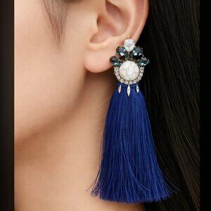 Kitsch Earrings Blue Tassel Long Drop Down Ear Fashion Jewelry New Wit tags